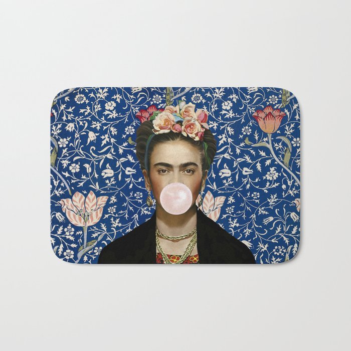 Woman  Blowing a pink Bubble gum with vintage Medway tapestry Bath Mat Gallery Image 1