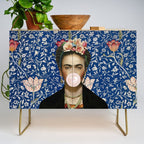 Woman  Blowing a pink Bubble gum with vintage Medway tapestry Credenza Gallery Image 1