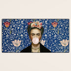 Woman  Blowing a pink Bubble gum with vintage Medway tapestry Desk Mat Gallery Image 3