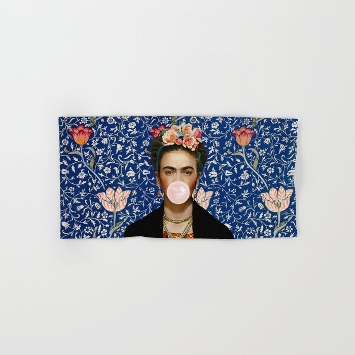 Woman  Blowing a pink Bubble gum with vintage Medway tapestry Bath Towel Gallery Image 1