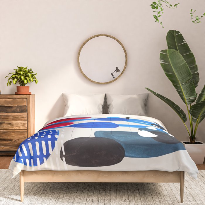 Mid Century Modern Abstract Colorful Art Patterns Ocean Blue Turquoise Grey Comforter Gallery Image 3