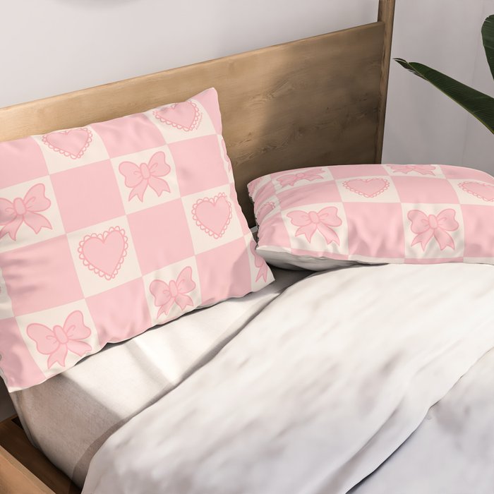 Pink Bow Checkered Print Pillow Sham Gallery Image 2
