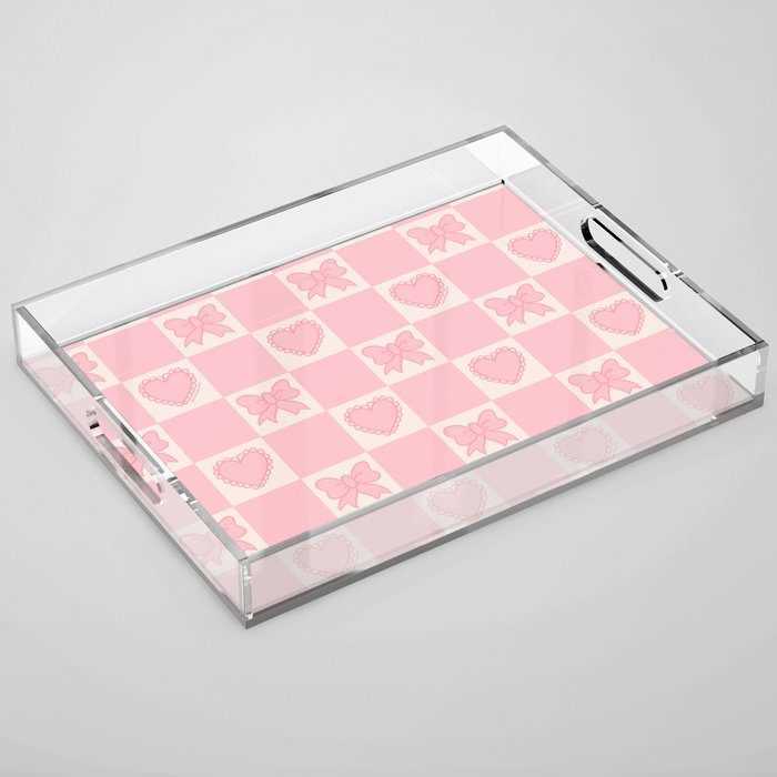 Pink Bow Checkered Print Acrylic Tray Gallery Image 1