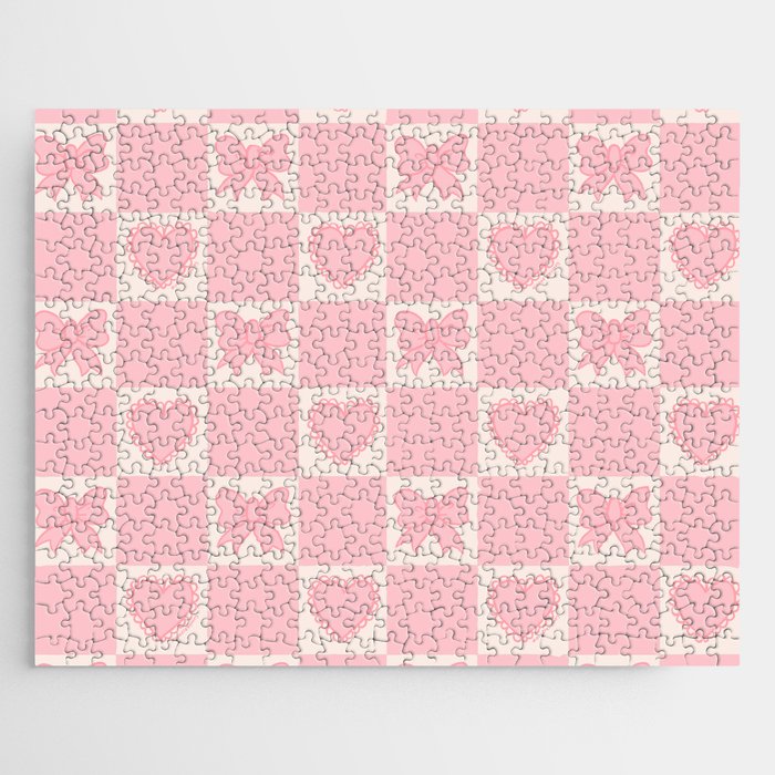 Pink Bow Checkered Print Jigsaw Puzzle Gallery Image 1