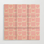 Pink Bow Checkered Print Wood Wall Art Gallery Image 1