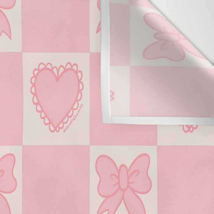 Pink Bow Checkered Print Wall Tapestry Gallery Image 3