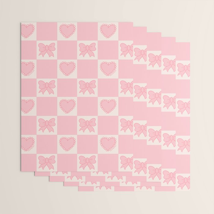 Pink Bow Checkered Print Wrapping Paper Gallery Image 3