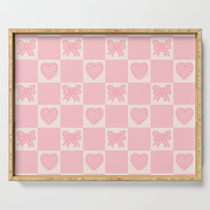 Pink Bow Checkered Print Serving Tray Gallery Image 1