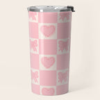 Pink Bow Checkered Print Travel Mug Gallery Image 2