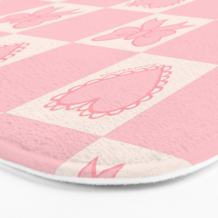Pink Bow Checkered Print Bath Mat Gallery Image 3