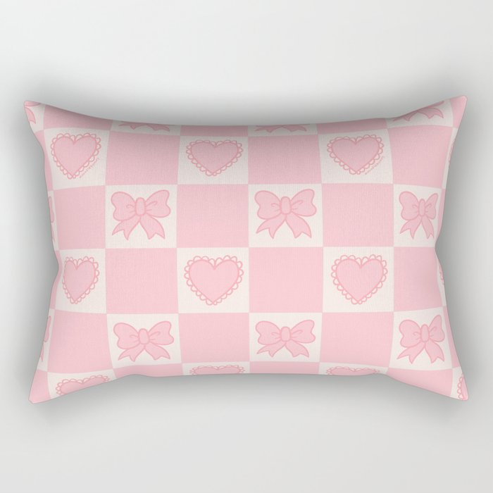 Pink Bow Checkered Print Rectangular Pillow Gallery Image 2