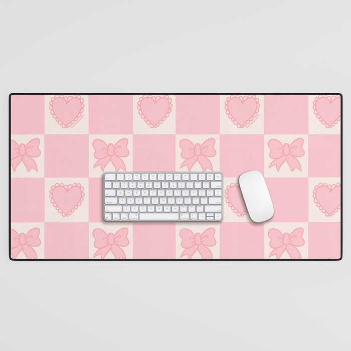 Pink Bow Checkered Print Desk Mat Gallery Image 1