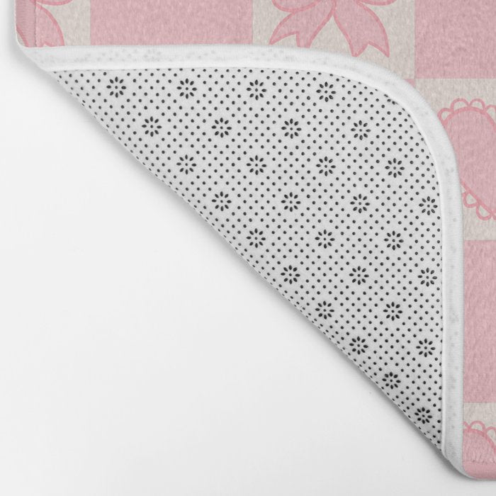 Pink Bow Checkered Print Bath Mat Gallery Image 2