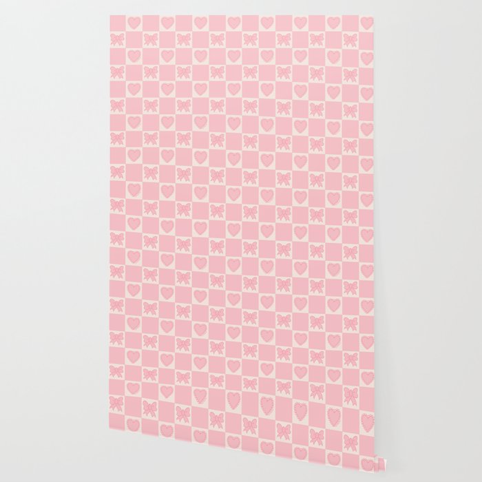 Pink Bow Checkered Print Wallpaper Gallery Image 2