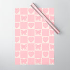 Pink Bow Checkered Print Wrapping Paper Gallery Image 1