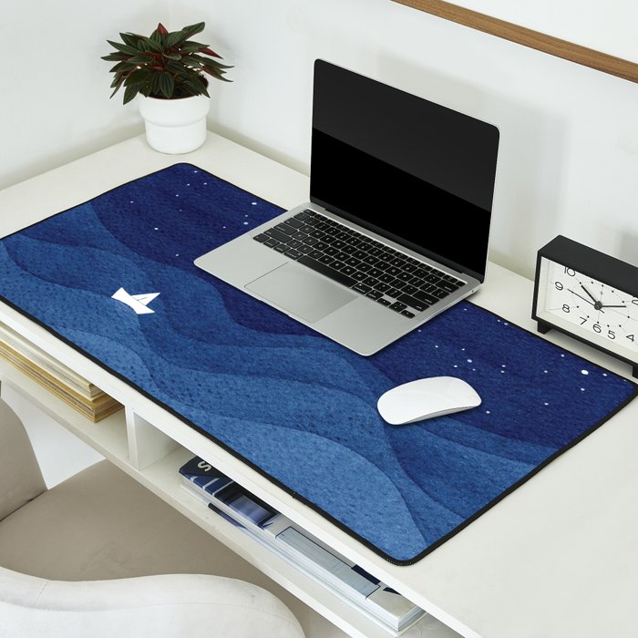 blue ocean waves, sailboat ocean stars Desk Mat Gallery Image 2
