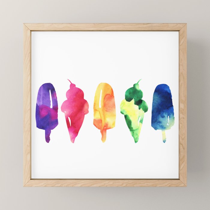 Rainbow Watercolor Popsicles Ice Cream Cones Mini Art Print Gallery Image 1