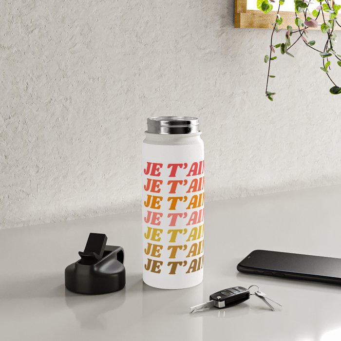 Je T'aime - French for I Love You in Warm Red, Orange, and Yellow Colors Water Bottle Gallery Image 5