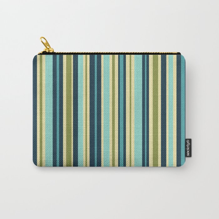 Vertical Stripes Blue Aqua Olive Vanilla Carry All Pouch Gallery Image 1
