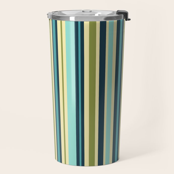 Vertical Stripes Blue Aqua Olive Vanilla Travel Mug Gallery Image 2