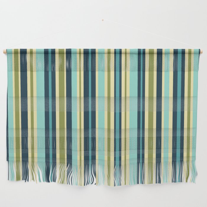 Vertical Stripes Blue Aqua Olive Vanilla Wall Hanging Gallery Image 1