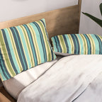 Vertical Stripes Blue Aqua Olive Vanilla Pillow Sham Gallery Image 2