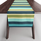 Vertical Stripes Blue Aqua Olive Vanilla Table Runner Gallery Image 1