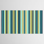 Vertical Stripes Blue Aqua Olive Vanilla Tablecloth Gallery Image 2