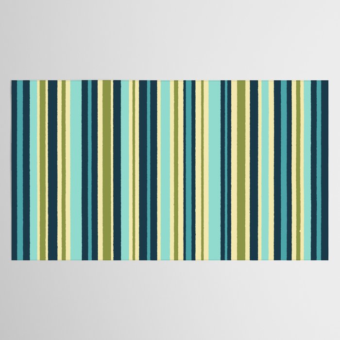 Vertical Stripes Blue Aqua Olive Vanilla Tablecloth Gallery Image 2