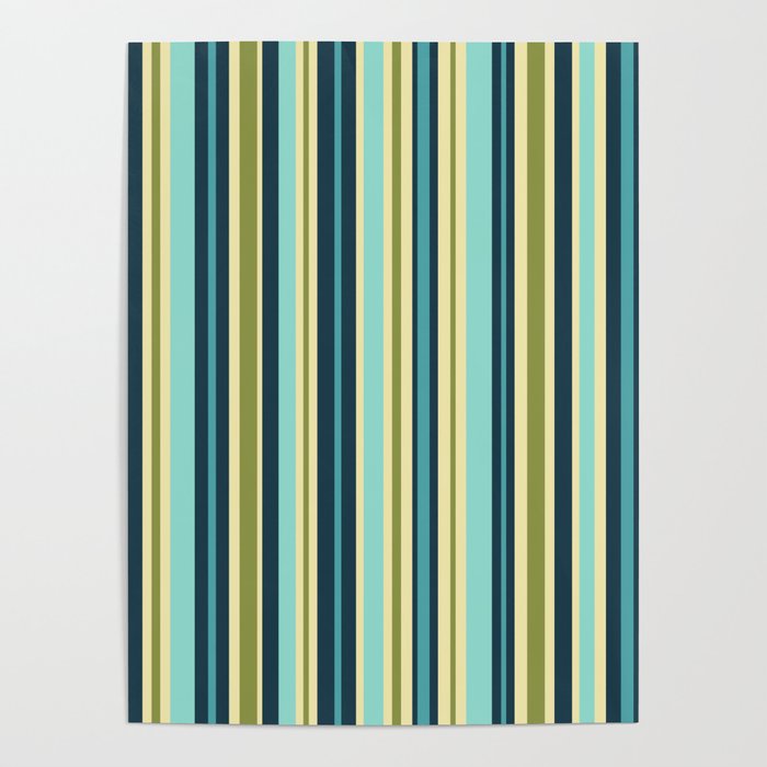 Vertical Stripes Blue Aqua Olive Vanilla Poster Gallery Image 4