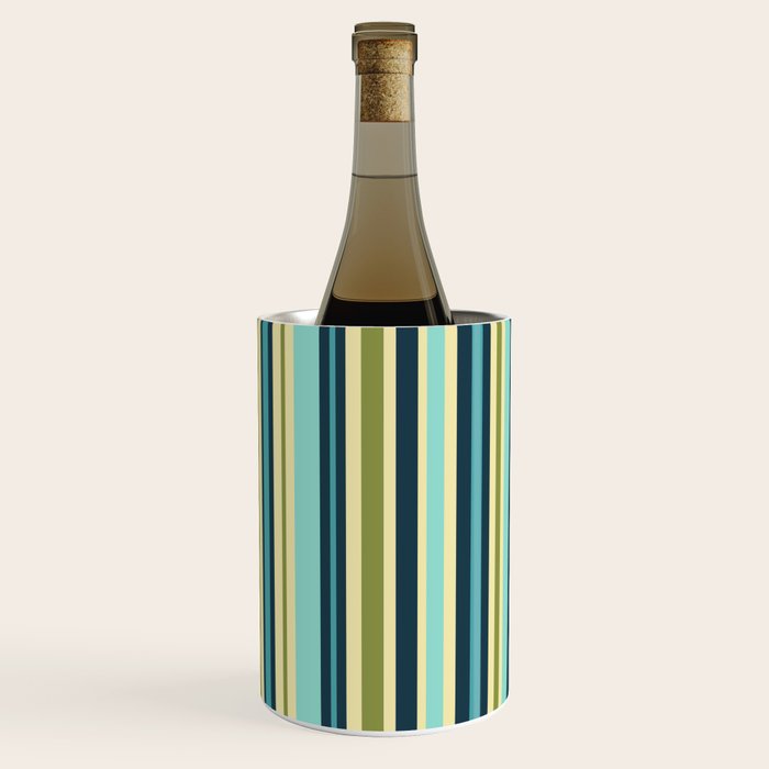 Vertical Stripes Blue Aqua Olive Vanilla Wine Chiller Gallery Image 3