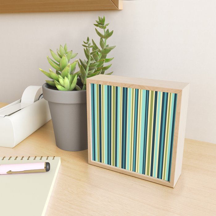 Vertical Stripes Blue Aqua Olive Vanilla Mini Art Print Gallery Image 2