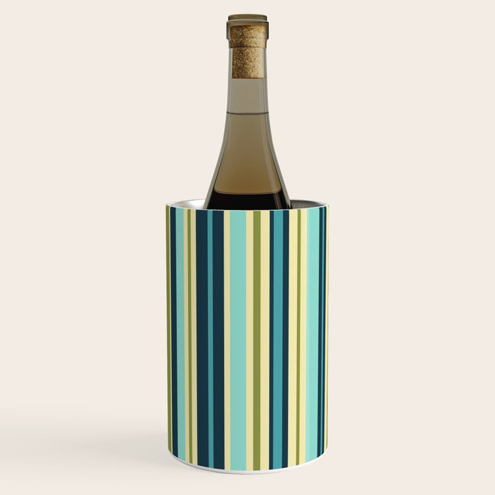 Vertical Stripes Blue Aqua Olive Vanilla Wine Chiller Gallery Image 1