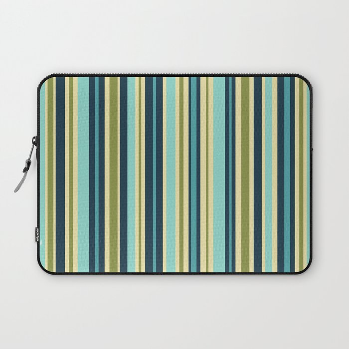 Vertical Stripes Blue Aqua Olive Vanilla Laptop Sleeve Gallery Image 1