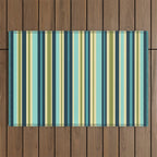 Vertical Stripes Blue Aqua Olive Vanilla Outdoor Rug Gallery Image 1