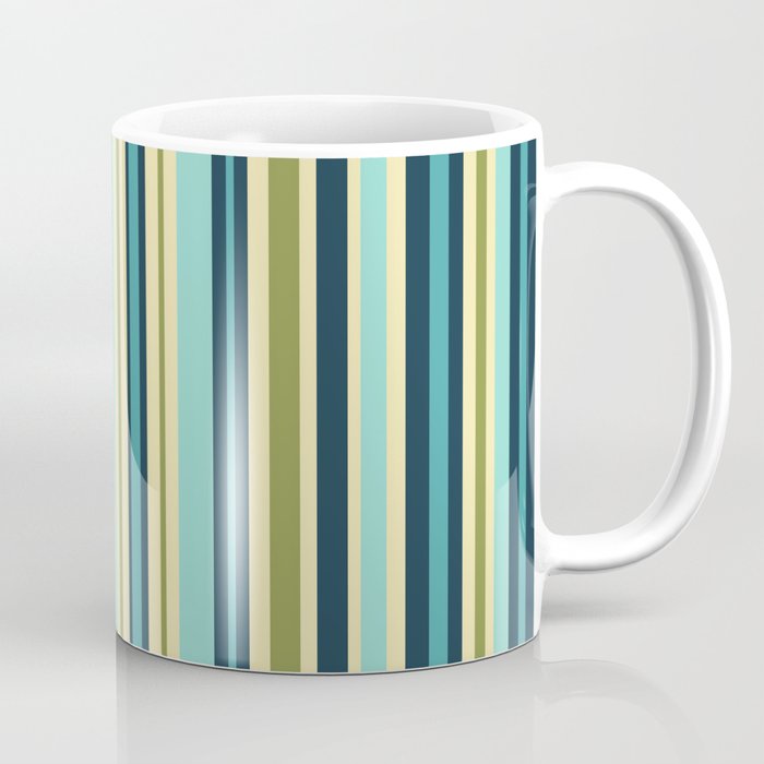 Vertical Stripes Blue Aqua Olive Vanilla Coffee Mug Gallery Image 1