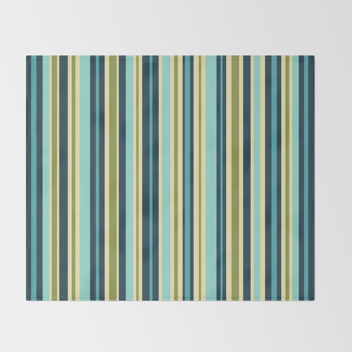 Vertical Stripes Blue Aqua Olive Vanilla Throw Blanket Gallery Image 2