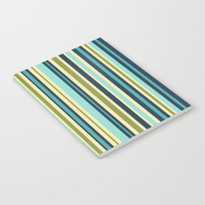 Vertical Stripes Blue Aqua Olive Vanilla Notebook Gallery Image 2