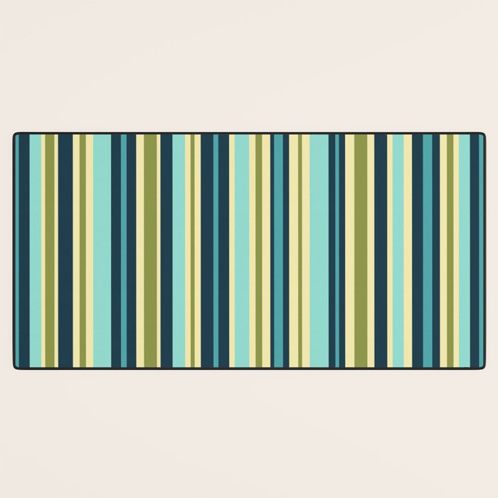 Vertical Stripes Blue Aqua Olive Vanilla Desk Mat Gallery Image 3
