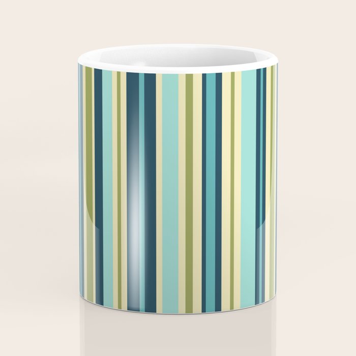 Vertical Stripes Blue Aqua Olive Vanilla Coffee Mug Gallery Image 4