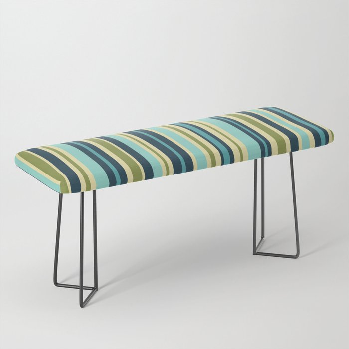 Vertical Stripes Blue Aqua Olive Vanilla Bench Gallery Image 1