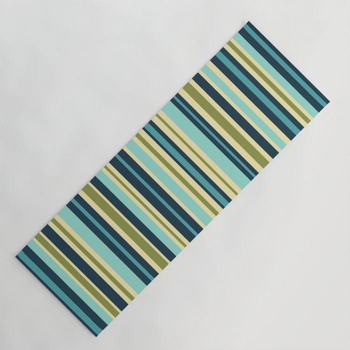 Vertical Stripes Blue Aqua Olive Vanilla Yoga Mat Gallery Image 1
