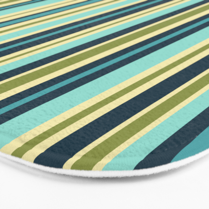 Vertical Stripes Blue Aqua Olive Vanilla Bath Mat Gallery Image 3