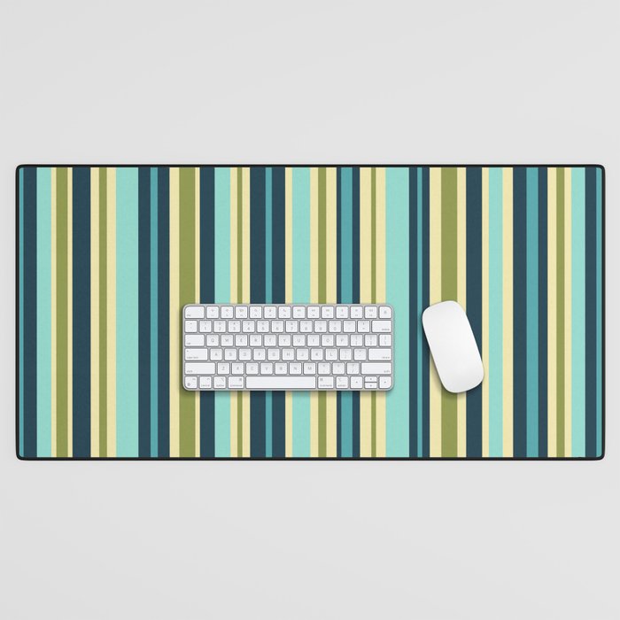 Vertical Stripes Blue Aqua Olive Vanilla Desk Mat Gallery Image 1