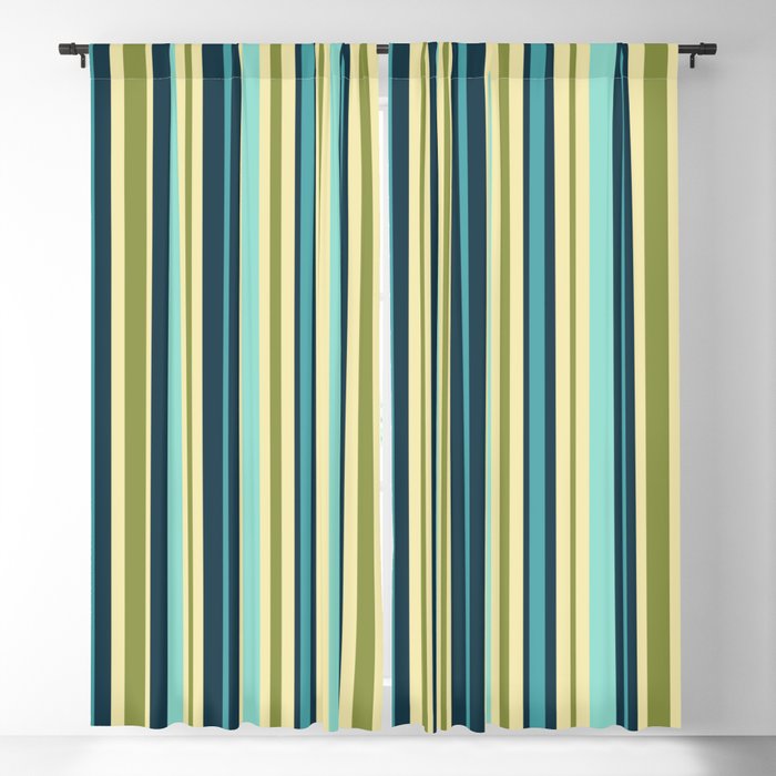 Vertical Stripes Blue Aqua Olive Vanilla Window Curtain Gallery Image 5