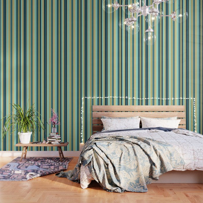 Vertical Stripes Blue Aqua Olive Vanilla Wallpaper Gallery Image 3