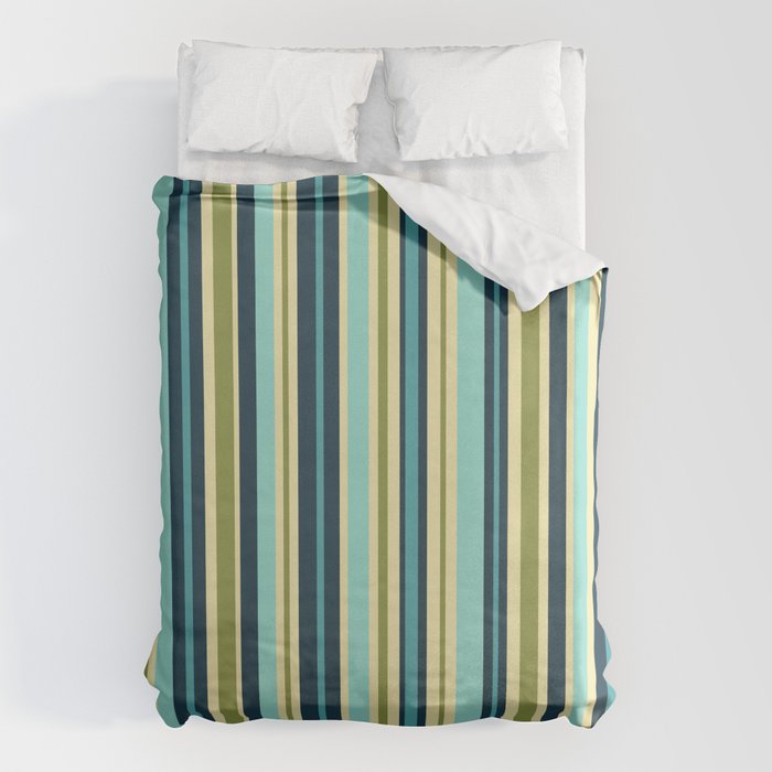 Vertical Stripes Blue Aqua Olive Vanilla Duvet Cover Gallery Image 6