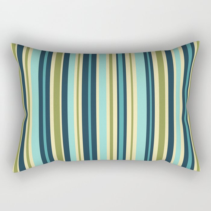 Vertical Stripes Blue Aqua Olive Vanilla Rectangular Pillow Gallery Image 2