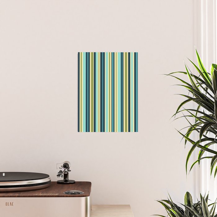 Vertical Stripes Blue Aqua Olive Vanilla Poster Gallery Image 2