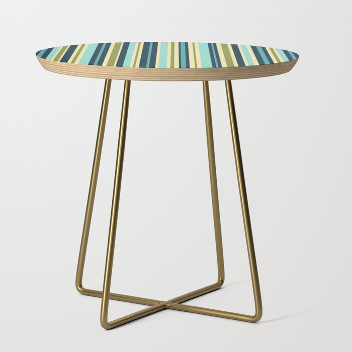 Vertical Stripes Blue Aqua Olive Vanilla Side Table Gallery Image 1